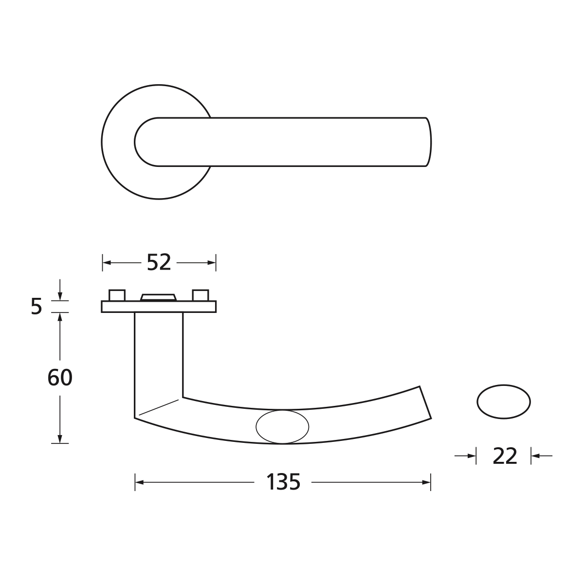 Technische Zeichnung zu Türgriff Form 1003
